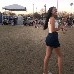 dark washed denim mini skirt